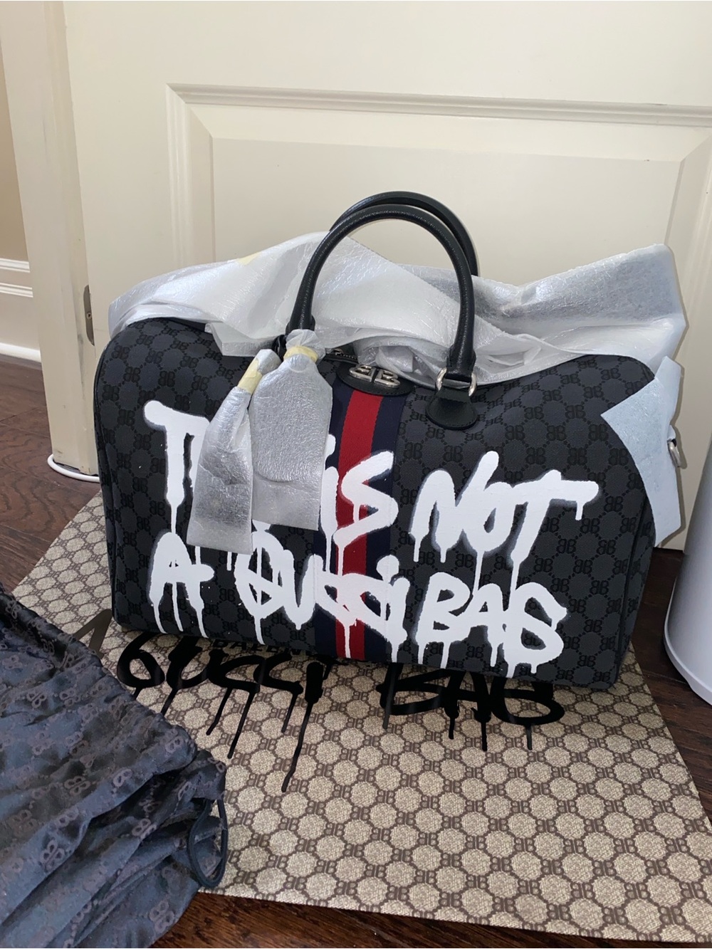 Balenciaga x Gucci THE HACKER PROJECT Black GG Supreme Graffiti Duffel
